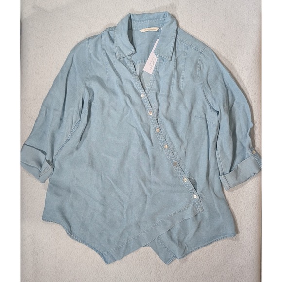Soft Surroundings Tops - Soft Surroundings Washed Tencel Tunic Light Wash Denim Blue Asymmetric Top 3AH51